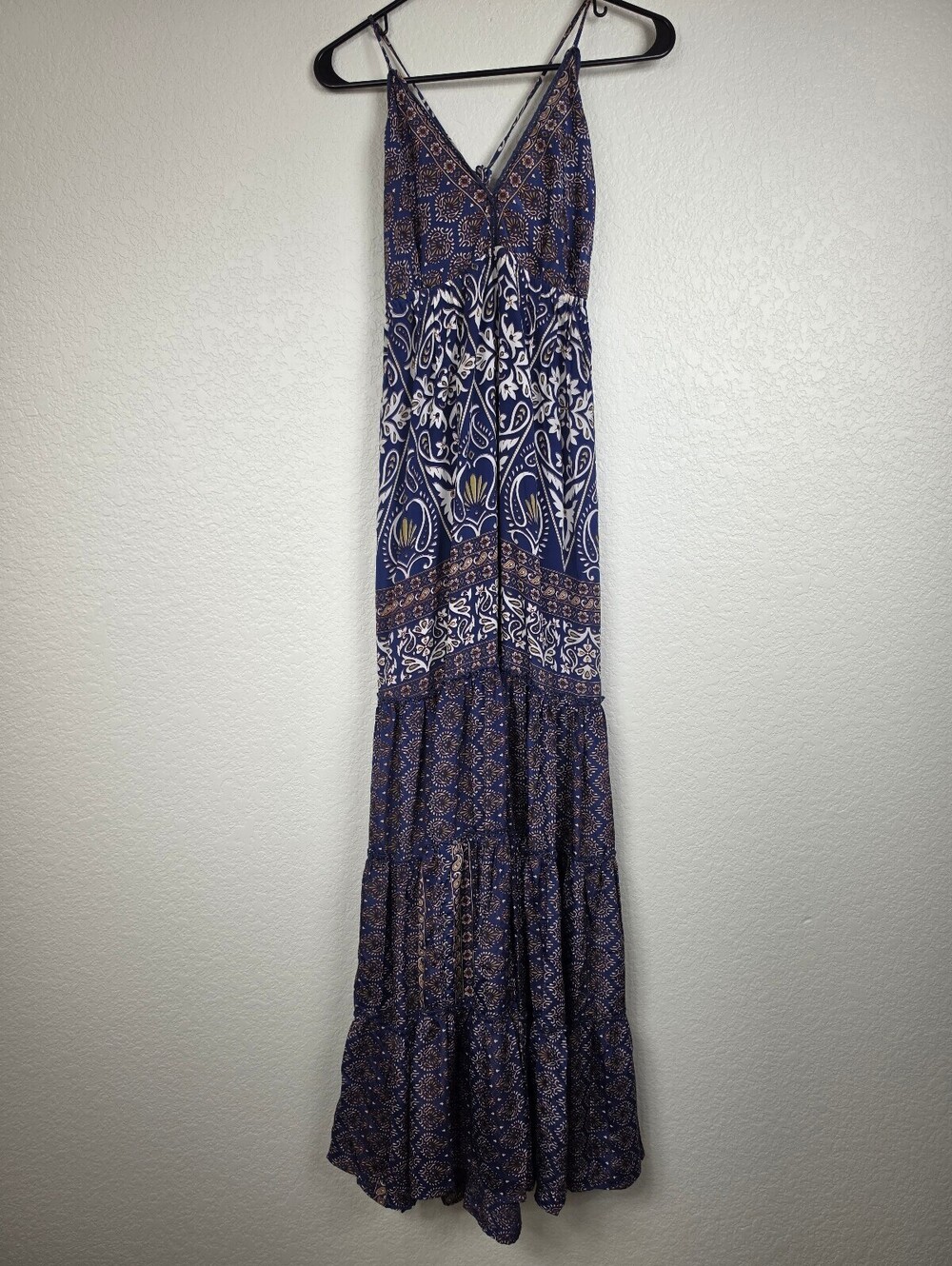 Anthropologie RAGA Blue Patterned Maxi Dress Medium